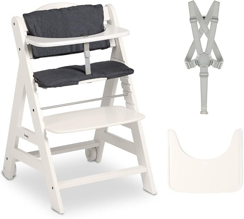 hauck Beta+ White Wooden High Chair Set 6 Months to 90 kg with Wheels