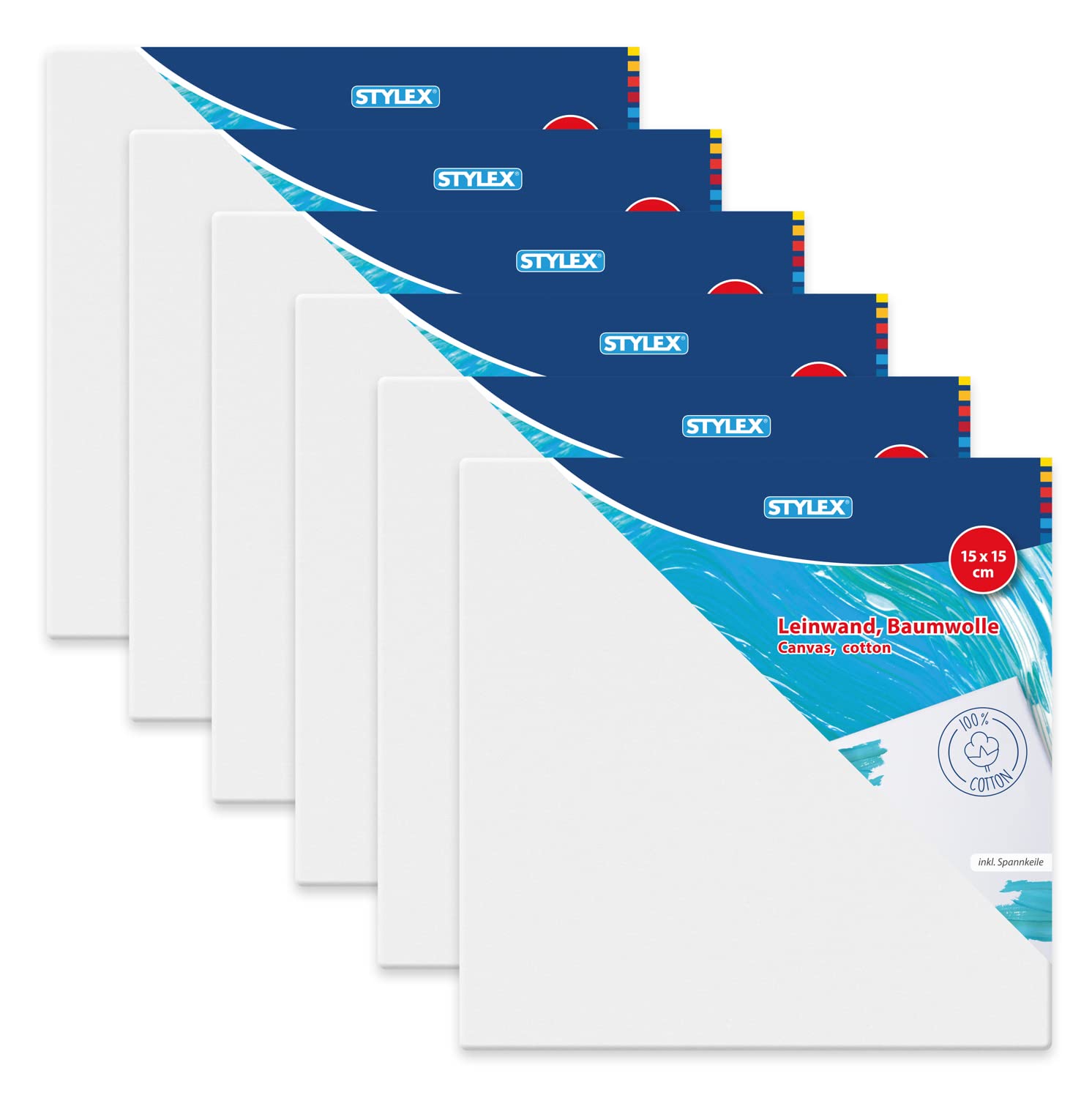 Stylex 28582-P6-6 x 6 Stretcher Frames with 100% Cotton Canvas Primed Backed Stapled for Oil Acrylic Tempera Paints Gouache Painting Pack of 6 — image 1