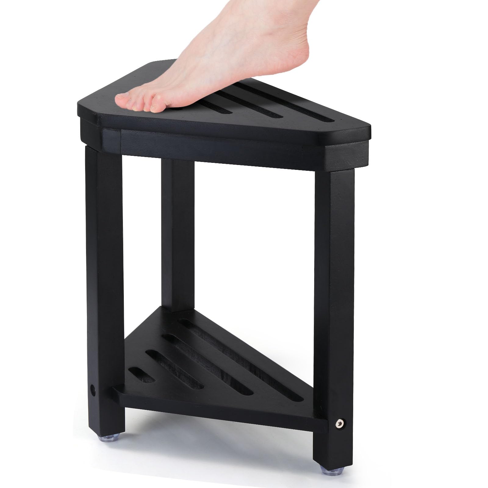 Photo 1 of ***MISSING HARDWARE***
Boulphia Shower Foot Rest 14in, Acacia Wood Shower Stool for Shaving Legs (Black)