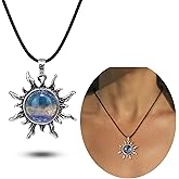 Amethyst Necklace, Sun Necklace Amethyst Jewelry for Women, Vintage Design Black Waxed Leather Cord Amethyst Crystal Necklace