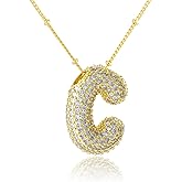KELMALL 14K Gold/Silver Plated Chunky Bubble Initial Necklace for Women – Dainty Personalized Letter Pendant with Cubic Zirconia – Bold Statement Jewelry Gift for Her Birthday Anniversary