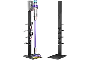 PEGZONE Vacuum Cleaner Stand, Compatible with Dyson Gen5 V15 V12 V11 V10 V8 V7 V6, Floor Cordless Vacuums Attachment Holder with 4 Hooks and 4 Shelves, Metal Storage Bracket Organizer, Black