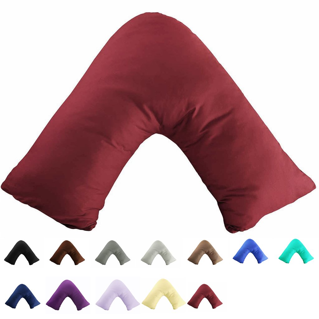 Gyulin 100% Cotton 300 Thread Count Soild Envelope Style V Shaped/Tri/Boomerang Standard Pillow Case Cushion Cover Only Cover No Insert (Wine Red)
