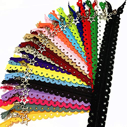 WKXFJJWZC 40Pcs Star Shape Lace White Copper Pull Closed End Zippers for DIY Sewing Tailor Craft 20/Color (12 inch)
