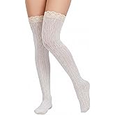 LIQWEI 1 Pair Thigh High Lace Boot Socks For Women, White Lace Thigh High Stockings Warmer Cute Stockings, Ruffle Socks For Daily Wear, Cosplay