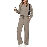 WIHOLL Lounge Sets for Women 2026 V Neck 2 Piece Outfits Airport Wide Leg Pants Matching Set Sweatsuits