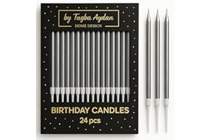 Birthday Candles - 24 Count Long Thin Silver Birthday Candles for Cake, Metallic Cake Candle for Birthday, Party Candles