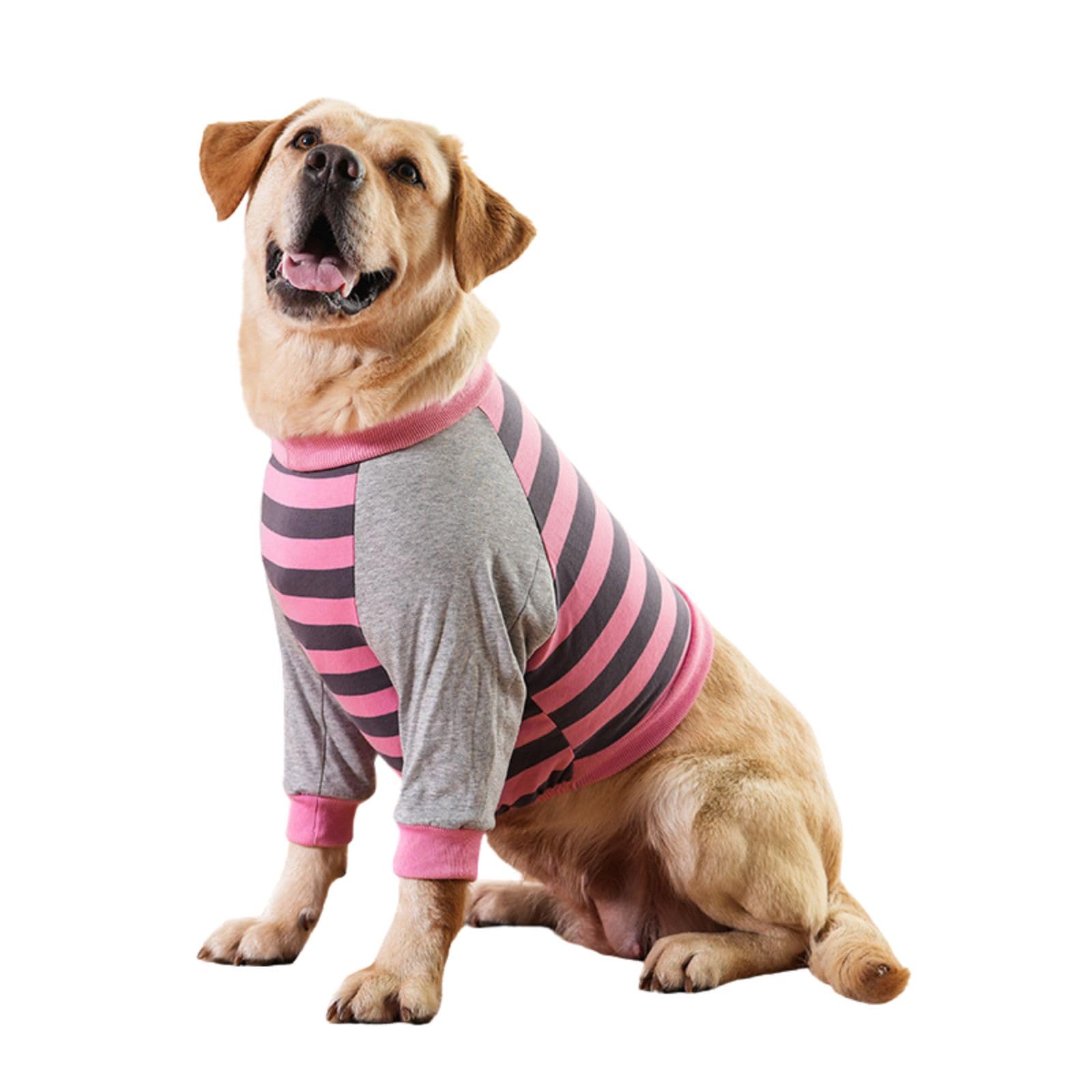 MeiAOBest Large Dog Striped Elbow Protection Shirt for for Calluses,Dog Joint Recovery Pajamas for Prevent Licking Wound,Thickened Elbow Dog Clothing Pullover for Medium Large Dogs_2XL(Pink)