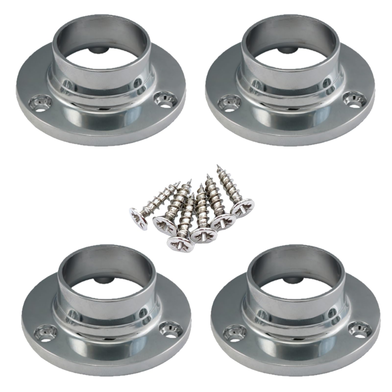 Round 25mm Wardrobe Rail Locking End Socket Suit Chrome Wardrobe Hanging Sockets with Screws Rail Rod End Supports Wardrobe Rod Socket Fitting Pack of 4.