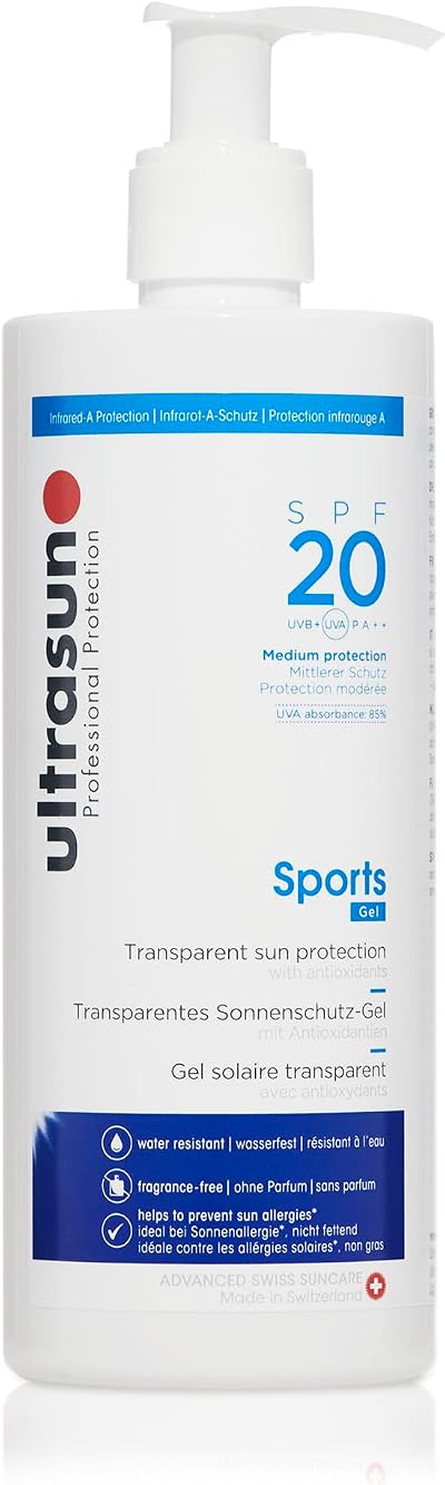 Ultrasun Sports Gel SPF20 400ml - Liposome Technology, Airless Dispenser