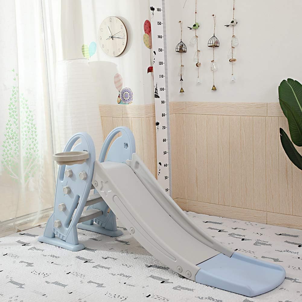 AIBAB Indoor Slide Children's Small Rocket Toy Multifunction Climbing Slide With Basketball Stand 135 Cm Cushioning Speed Reduction Slide 1-6 Years Old Blue
