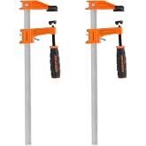 JORGENSEN 2-Pack 12" 600LB Medium Duty Steel Bar Clamps for Woodworking | F-style Clamp, Deep Throat, Fast-Acting Sliding Head, Multi-Disc Clutch, Rust-Resistant Bar, Carpentry Protective Soft Pads