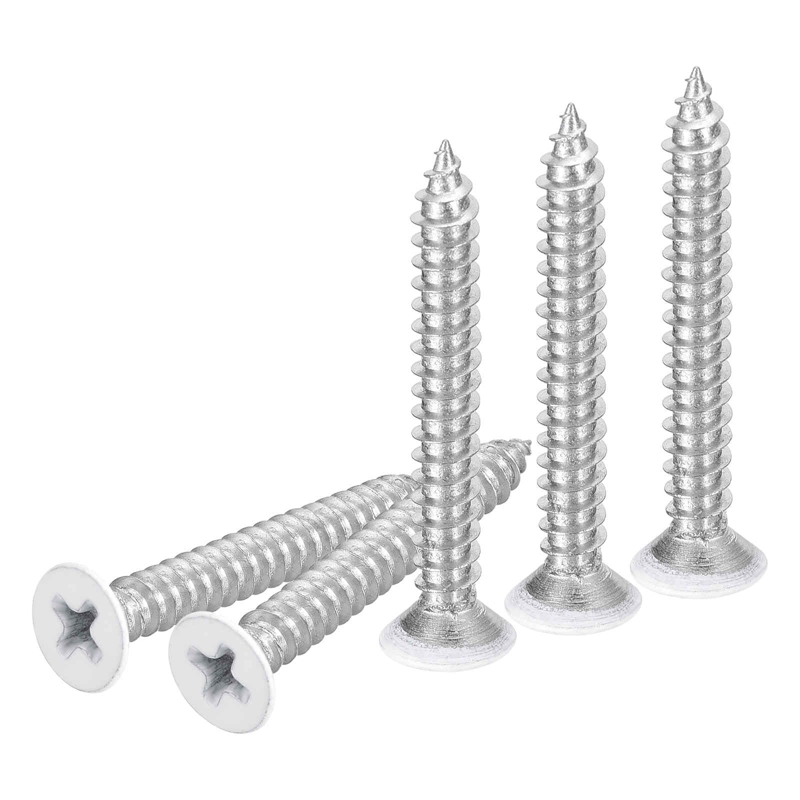 DTGN 100Pcs #8x1-1/2" Flat Head Wood Screws, 304 Stainless Steel White Phillips Self Tapping Screws - Good for Woodworking, Furniture - White