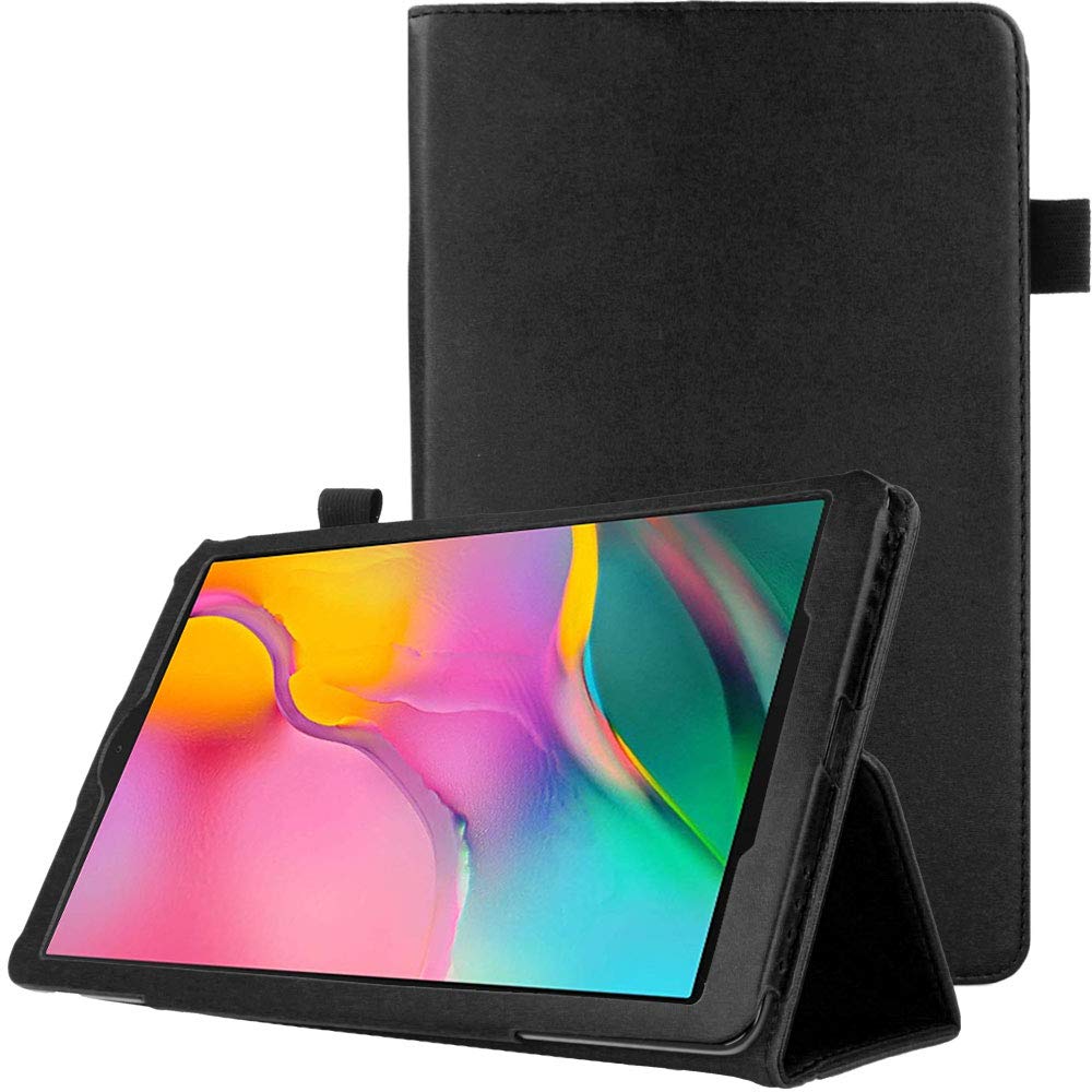 TECHGEAR Leather Case for New Samsung Galaxy Tab A 10.1" 2019 (SM-T510 / SM-T515) Premium PU Leather Slim Folio Stand Case Cover with Hand Strap [Black]