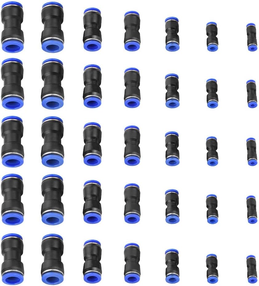 Hlyjoon 35Pcs Push in Quick Release Fitting Connectors OD 4/6/8/10/12/14/16mm Air Hose Pneumatic Straight Connector Air Push Quick Fittings