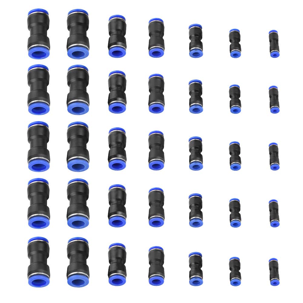 35pcs OD Straight Connector Air Push Quick Fittings, Quick Connect Push in to Connect Water Tube Fitting