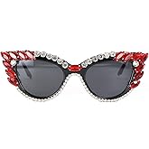 FUPRECIOUS Retro Cateye Sunglasses for Women UV400 Protection Cat Eye bling rhinestone Sun Glasses