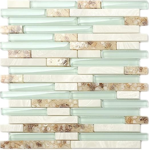 Beach Style Glass Tile Mother Of Pearl Shell Resin Kitchen