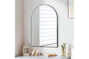 FINEWF 30x20 Arch Mirror Rectangle Wall Mounted Aluminum Alloy Metal Frame HD Glass Dressing Make-up for Bathroom Entryway Bedroom Living Room 30 20 inch Black