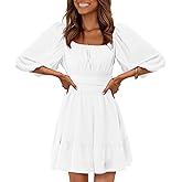 EXLURA Women's Lantern Sleeve Tie Back Summer Dress Ruffled Off Shoulder A-Line Vintage Mini Dress