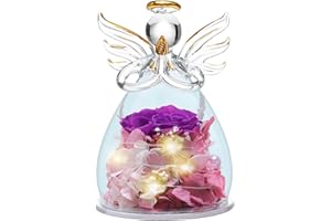ANLUNOB Preserved Rose Gift Birthday Gifts for Mon Angel Figurines Gifts with LED Light Rose in Angel Statue Glass Cover Valentines Day Gift for Wife Anniversary Wedding Gifts