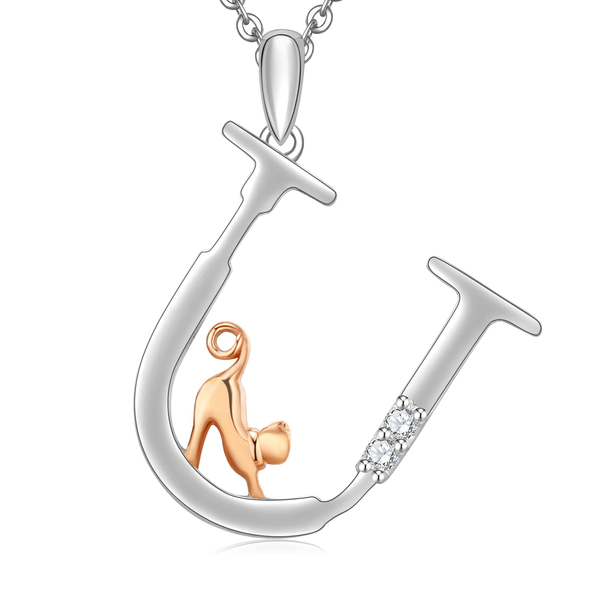 Initial Necklace for Women 925 Sterling Silver Cat kitten Letter Pendant Gift for Women