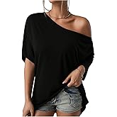 RoseSeek Women's Oversized Tshirts Short Sleeve Off The Shoulder Tops Summer Y2K Tee Shirt