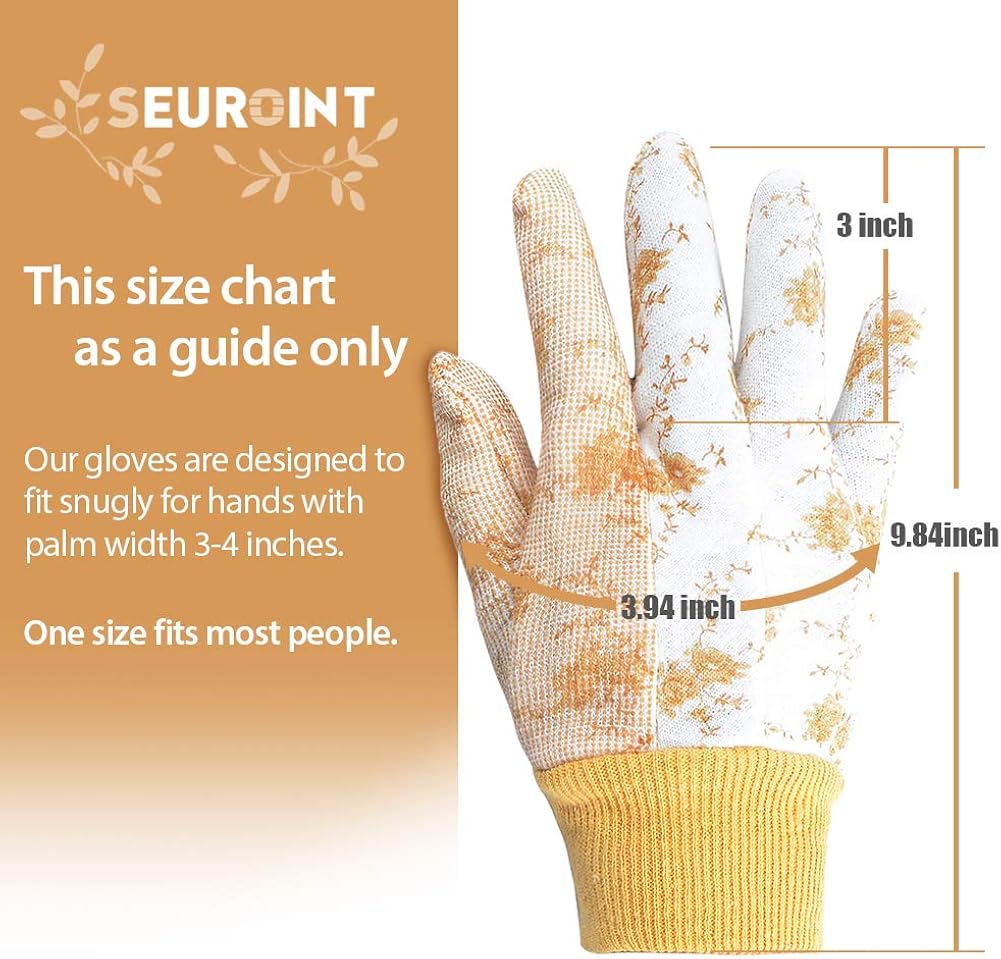 SEUROINT 6 Pairs Garden Gloves, Men and Women Working Gloves for Small Yard Tools Gardening PVC Dots Cotton Gloves, Medium Size: Home Improvement