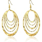 Hpoewre Large Gold Earrings, Big Earrings for Women, Long Dangling Bohemian Earrings, Gold Drop Earrings, Handmade Trendy Geometric Fish Hook Statement Earrings