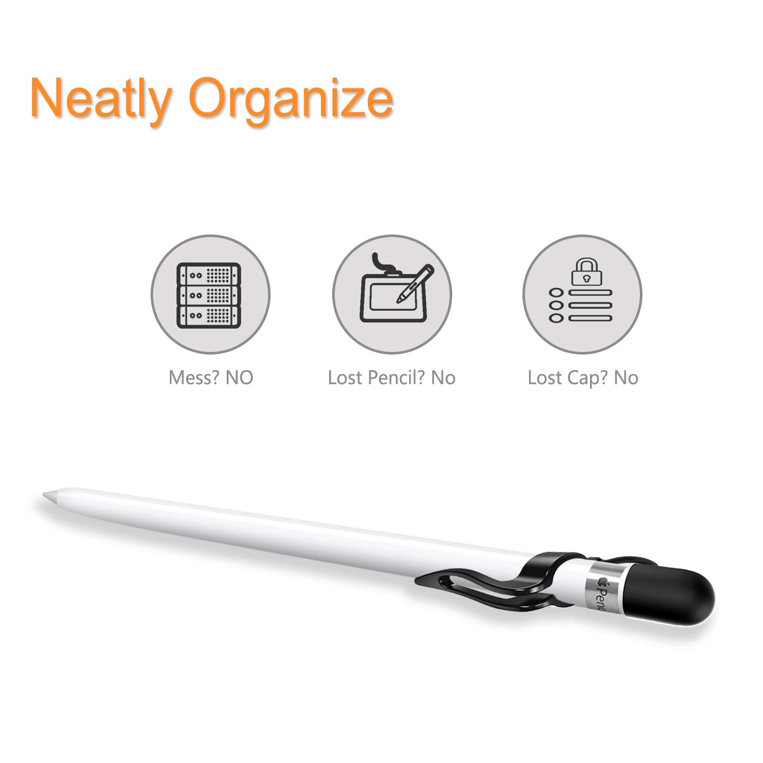 Fintie for Apple Pencil Grip with Cap Holder, Anti-Loss, Rolling Prevention, Compatible with Apple Pencil 1st Generation / iPad 6th Generation Pencil 2018 (Black White)