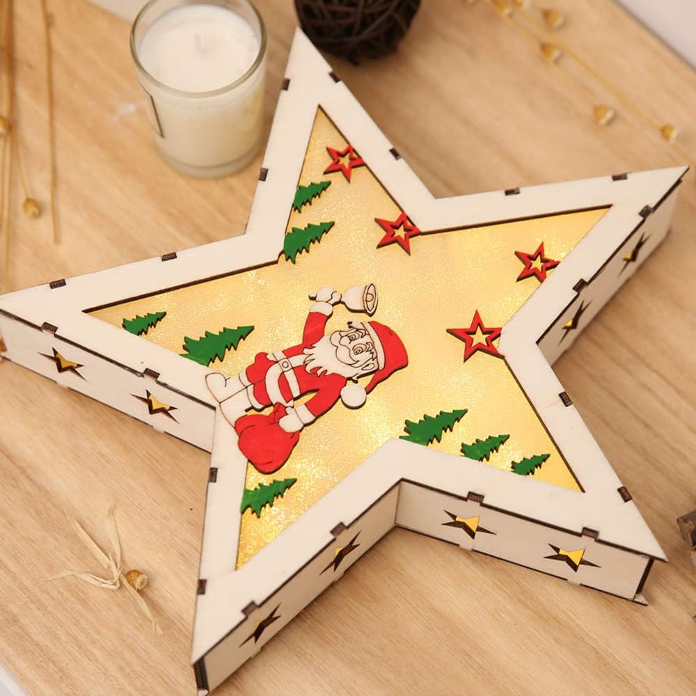 Xmas Glowing Star Decoration Christmas Wooden Large Led Light Up