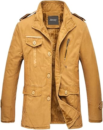 Juway Men S Casual Cotton Jackets For Winter Extra Thick Yellowish Brown L At Amazon Men S Clothing Store