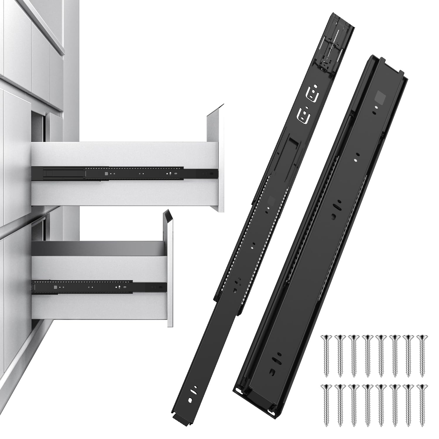 Photo 1 of 1 Pair 22" Heavy Duty Soft-Cushion Drawer Slides, Full Extension Ball Bearing Metal Slides, 200 lbs Load Capacity, Made of Durable Cold Rolled Steel Construction, Rust Proof and Durable?Black