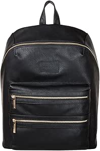 The Honest Company City Backpack, Black | Sturdy Vegan Leather Backpack | Diaper Bag | Changing Pad with Zippered Pocket | Unisex Backpack | Stylish and Functional