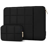 MOSISO Laptop Case 13.3 inch, 13-13.3 inch Puffy Laptop Sleeve Compatible with MacBook Air 13 13.6/Pro 13/Pro 14, HP Dell ASUS Lenovo, Twelve Square Quilted Bag with Vertical Pocket&Small Case, Black
