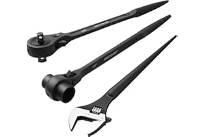 MAXPOWER 3 Pcs Spud Ratchet Set, 3/4" x 7/8" Dual Socket Scaffold Wrench, 1/2" x 3/8" Dual Head Ratchet, 12 inch Spud Wrench