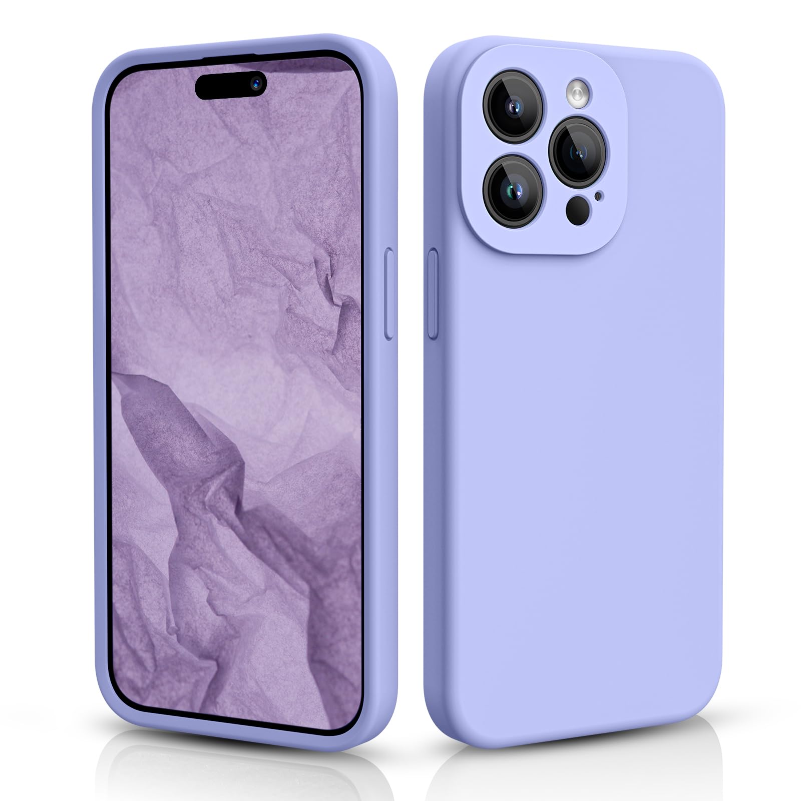 CALOOP Slim-Fit for iPhone 15 Pro Case,Skin Soft Liquid Silicone,Sturdy Hard Frame Shockproof Cover with Anti-Scratch Microfiber Lining,Full Protection for Screen and Lens,6.1 inch(Light Purple) — image 1