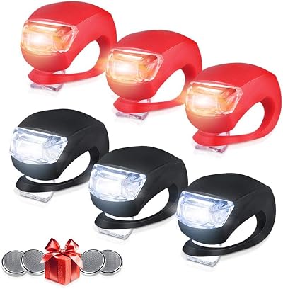 Bestlsy Set of 6 Bike Lights Front and Back LED Clip-On Waterproof Silicon