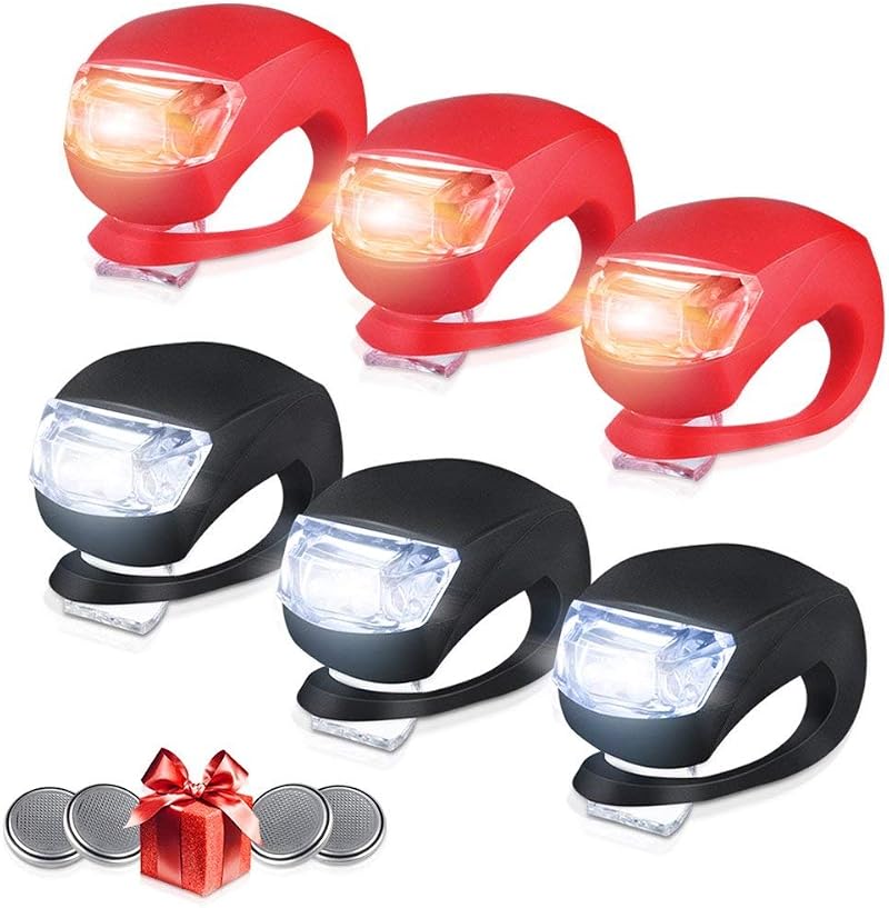 Bestlsy Set of 6 Bike Lights Front and Back LED Clip-On Waterproof Silicon