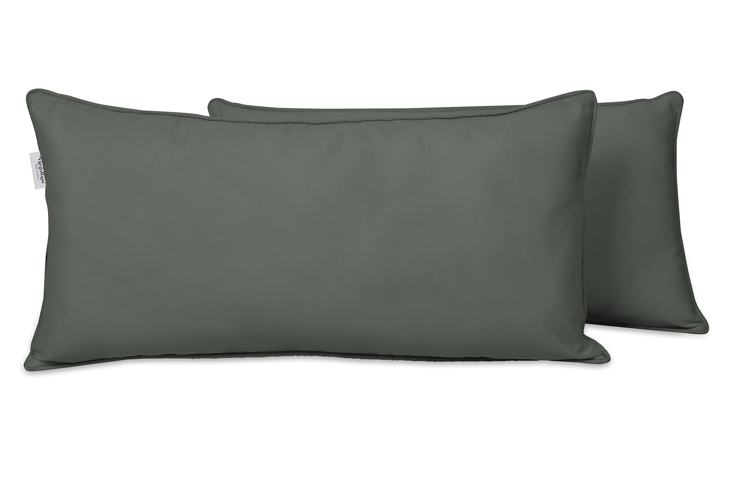Vargottam Indoor/Outdoor Polyester Fabric Lumbar Pillow Cover, All-Weather Waterproof Rectangular Cushion Case for Patio Furniture, 12" x 24" Set of 2 -Dark Gray
