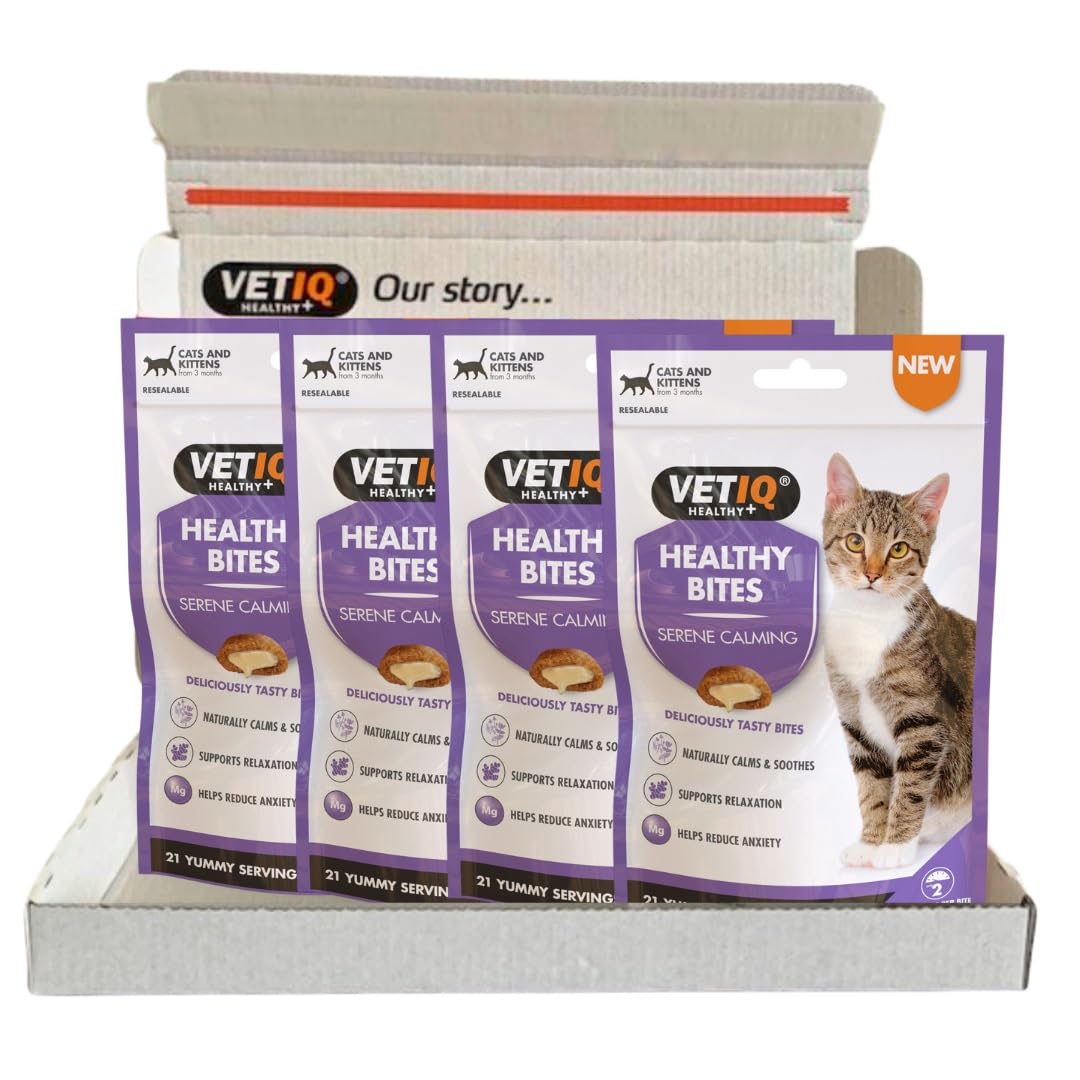 VetIQ Healthy Bites Serene Calming Cat Treats 4x65g helps calm and soothe anxious cats and kittens