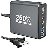 Aluminum Alloy 260W USB C Charger GaN Fast USB C Charging Station 7 Ports 65W Laptop Charger for MacBook Pro/Air/iPad Pro/iPhone (Gray)