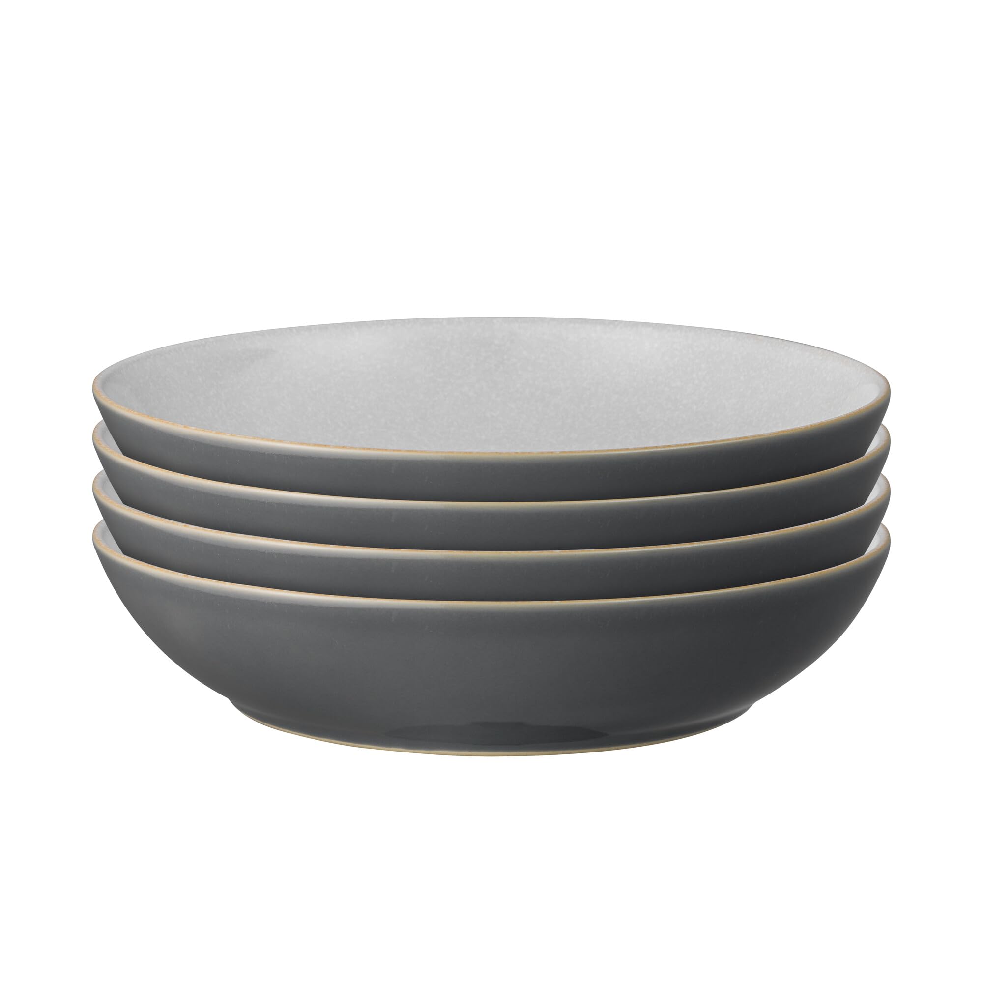 Denby - Elements Fossil Grey Pasta Bowls Set of 4 - Dishwasher Microwave Safe Crockery 1050ml 22cm - Dark Grey, White Ceramic Stoneware Tableware - Chip & Crack Resistant