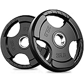 RitFit Weight Plates for Barbell, 2-Inch Olympic Rubber Grip Plates for Weightlifting and Strength Training in Home & Gym, Si