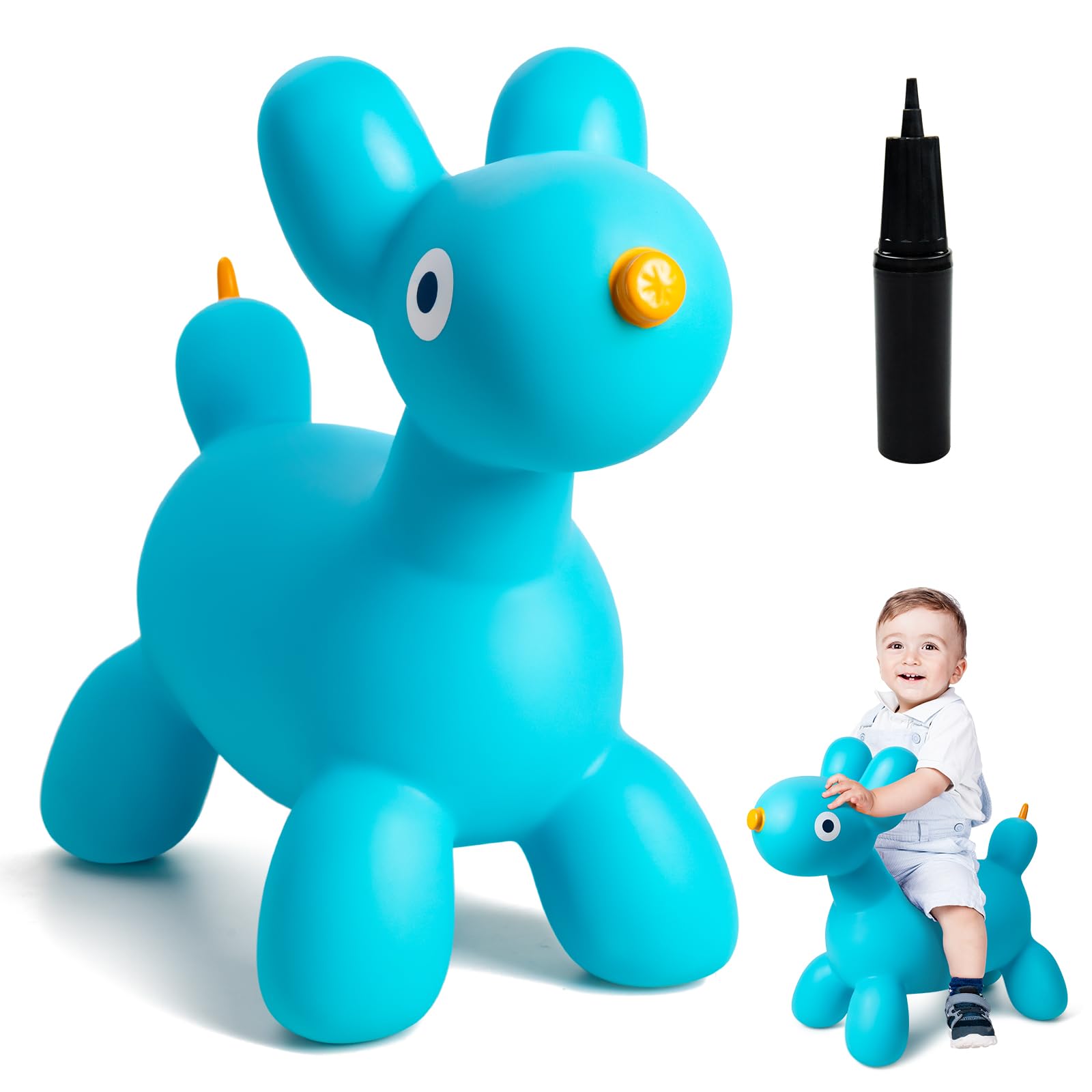 Upper Rider Bouncy Horse Dog Hopper for Toddlers, Bouncy Pals Inflatable Ride-on Animals for Kids, Jumping Horse Hopping Toys Gifts for Boys Girls 18 Months 2 3 4 5 6 Years Old, Blue Balloon Dog