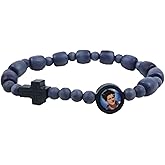 Needzo Carlo Acutis Stretch Bracelet, Blue Wooden Bead Accessory, Catholic Devotional Gift, 3.12 x 2.12 Inches