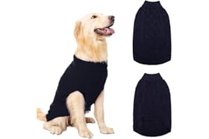 Mihachi Turtleneck Dog Sweater - Winter Coat Apparel Classic Cable Knit Clothes with Leash Hole for Cold Weather, Ideal Gift for Pet in New Year