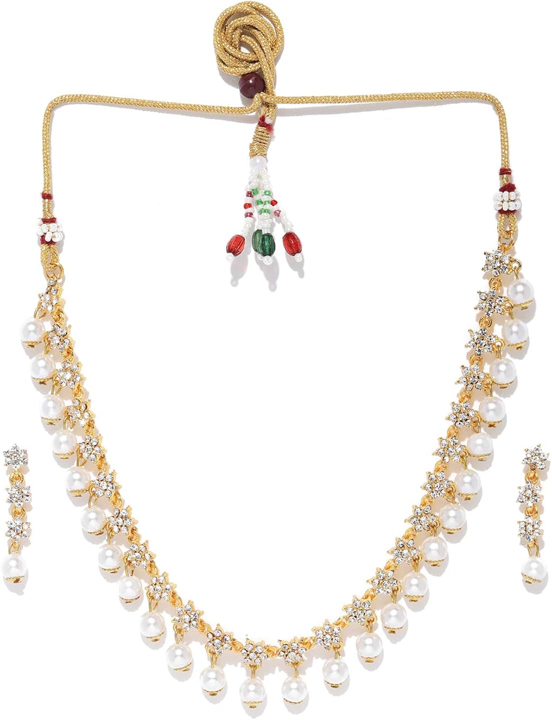 Buy Zaveri Pearls Shimmering Austrian Diamonds & Pearls Choker Necklace Set For Women-ZPFK9067 