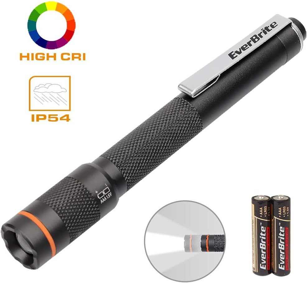 EverBrite Pen Light Flashlight Pocket LED Penlight CRI>90, Adjustable