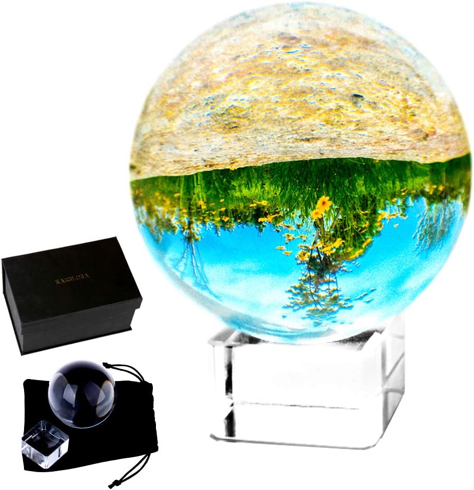 KARSLORA Clear Crystal Glass Sphere Ball with Stand, 2.75"/70mm K9 Crystal Photography Prop Decoration Art Decor, Comes in Gift Box (70MM/2.75" with Stand)